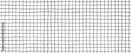 Square grid seamless pattern. Blank notebook sheet with grid texture. Checkered simple background. Hand drawn crayon thin vector lines. Doodle geometric wavy squares seamless pattern.