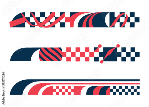 set of simple car stripes, car race stripes, racing sticker designs, racing flag patterns, graphic sport decal vinyl elements, automobile decorations, and racing design vector set


