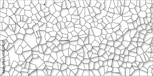 Abstract geometric vector illustration of a voronoi tessellation with shaded cell divisions and isolated white spaces for graphic design elements