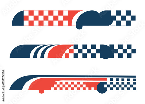 Car stripes vector collection, car race stripes, racing sticker designs, graphic sport decals, racing flag patterns, and automobile decoration vector elements