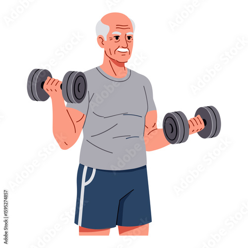 Senior Man Working Out with Dumbbells - Active Lifestyle