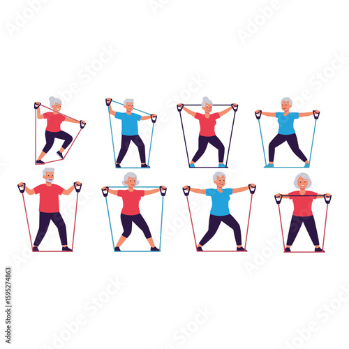 Active Seniors Exercising with Resistance Bands Set