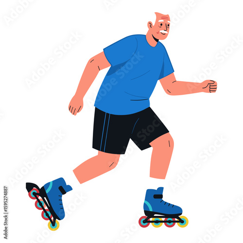 Senior Man Rollerblading: Active and Healthy Lifestyle Illustration