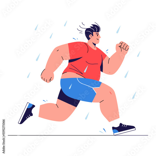 Overweight Man Running Outdoors Exercising for Health and Fitness