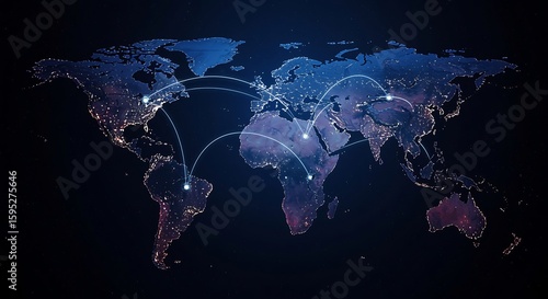 Fotografie Global Network Connections: A Visual Representation of Worldwide Interconnectivi