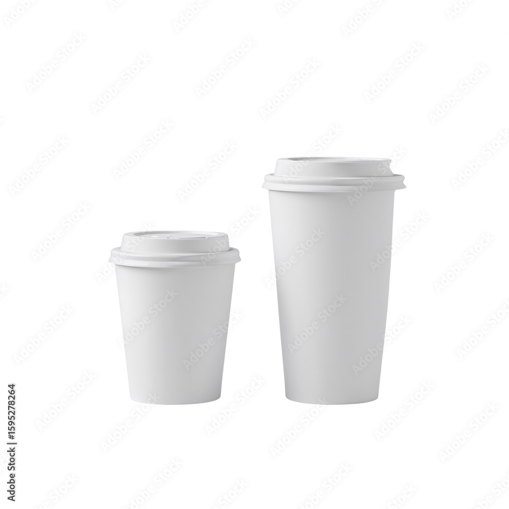 Two paper coffee cups on a plain setting showcasing minimalist design and disposable drinkware for Two paper coffee cups on a plain setting showcasing minimalist design and disposable drinkware for