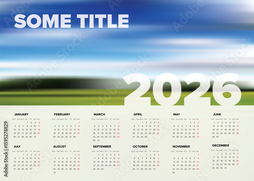 A clean and modern 2026 calendar template, essential for your year's planning and scheduling. This annual calendar template making the 2026 year visually appealing.