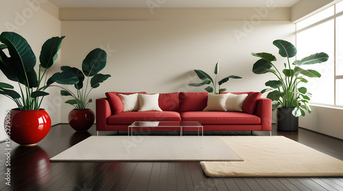 luxurious living room interior design, with indoor plants 