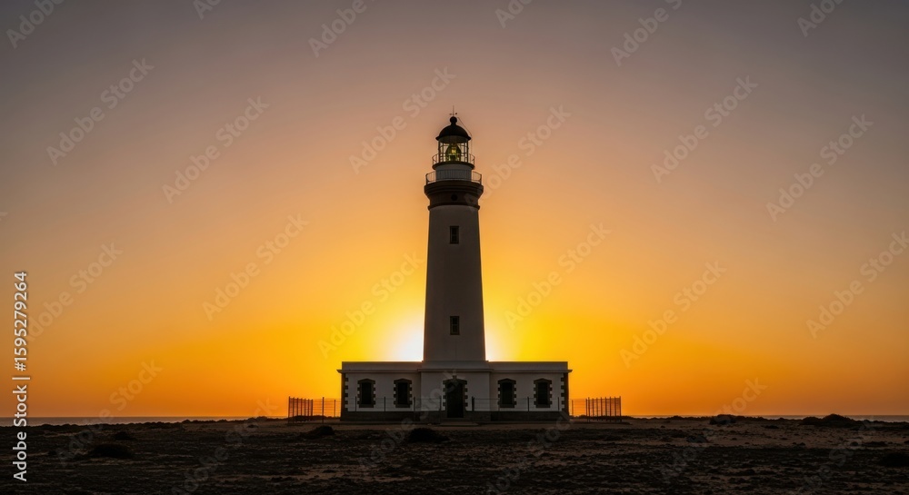 Lighthouse Silhouette Against a Golden Sunset Sky Lighthouse Silhouette Against a Golden Sunset Sky