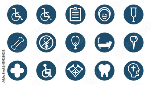 Collection of medical and healthcare icons representing accessibility and well being