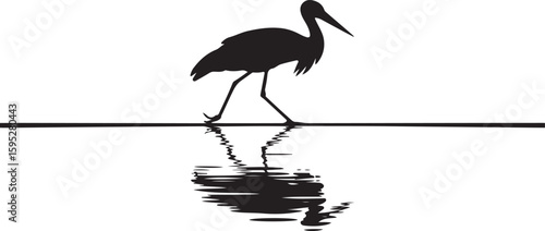 stork silhouette vector icon, vector illustration of stork icon, symbol of standing stork, black and white stork isolated on white background.