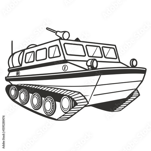 Amphibious tracked vehicle with gun amphibious vehicle military vehicle