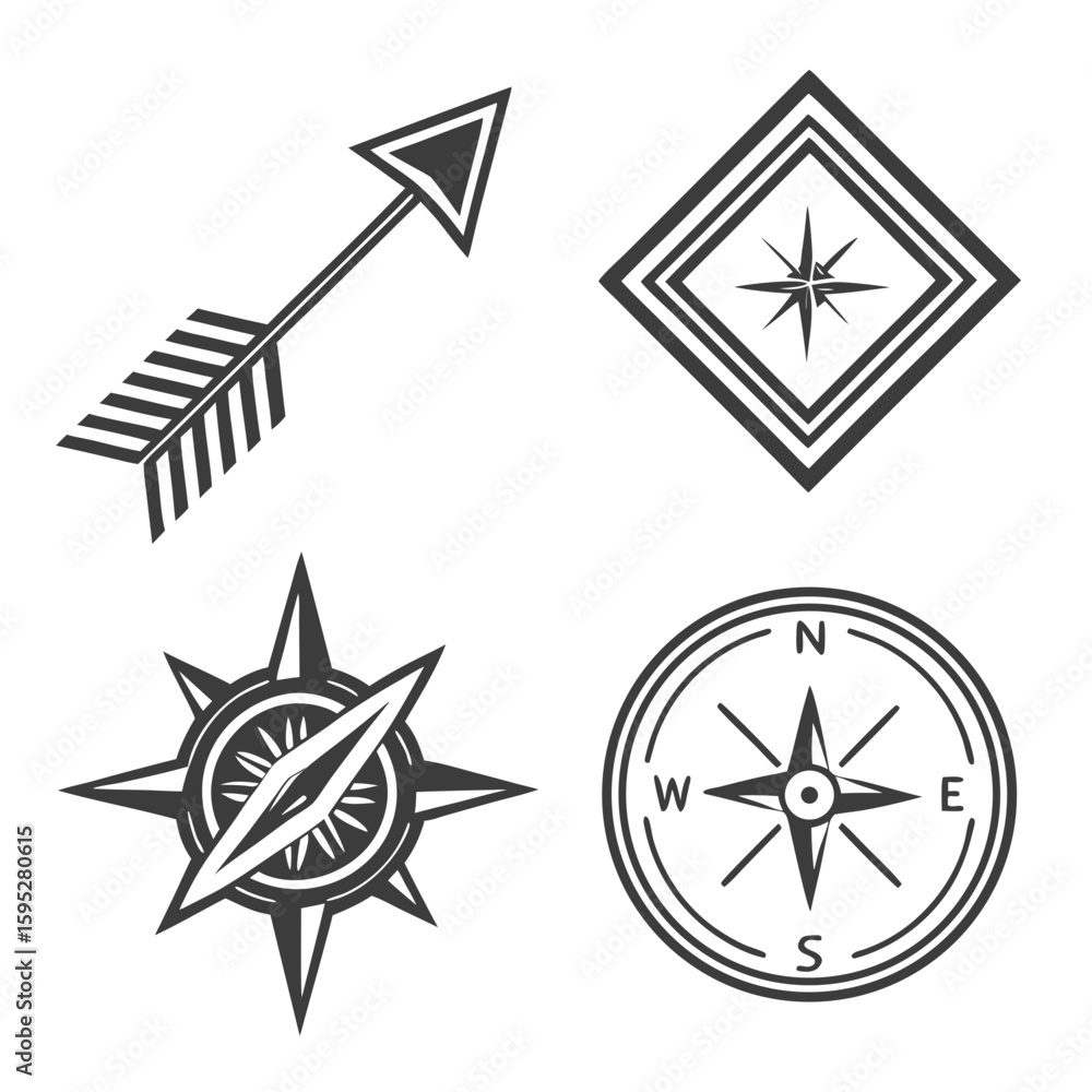 Fototapeta premium Arrow compass rose starburst and directional symbols vector