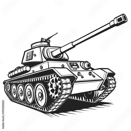Armored military vehicle with long cannon and tracks tank warfare