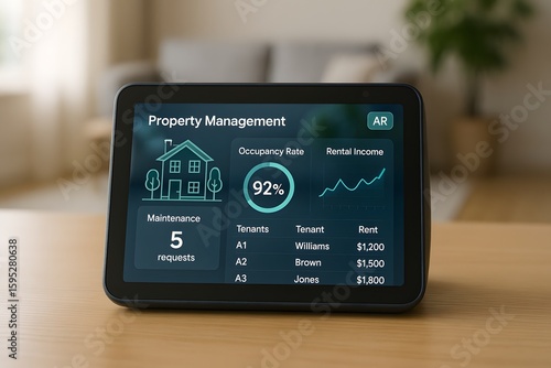 Property management dashboard showing occupancy rate and rental income