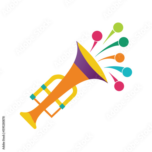 Trumpet Silhouette with Colorful Bursting Notes