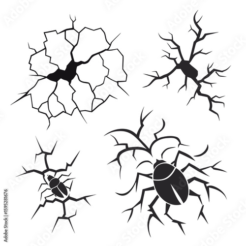 Black beetle insects and cracks graphics broken shattered