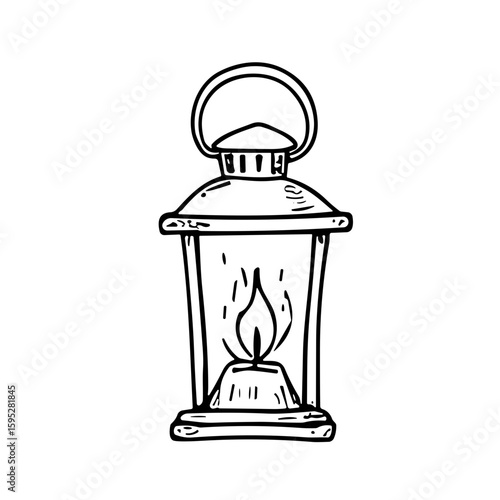 Vintage lantern with candlelight in sketch style illustration on transparent background  