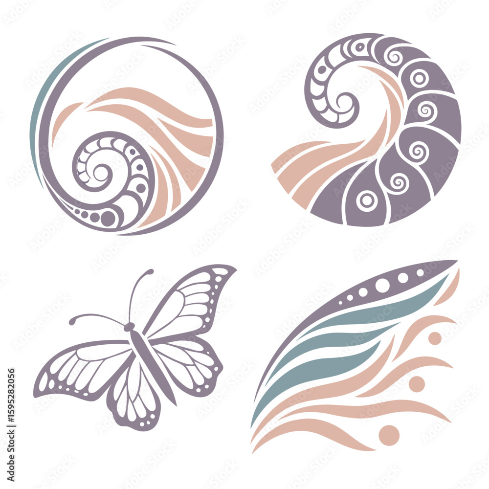 Fototapeta premium Abstract Swirls Butterfly Wing Designs vector