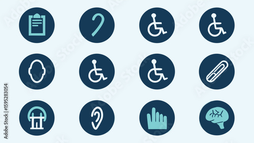 Collection of medical and accessibility icons in oval shapes
