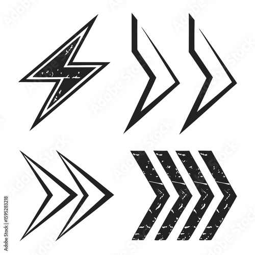 Black textured arrow shapes and lightning bolt direction movement