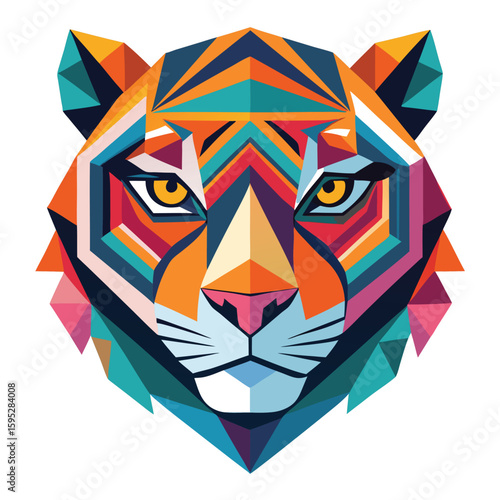 Abstract Polygonal Tiger Face Vector Logo Design on White Background

