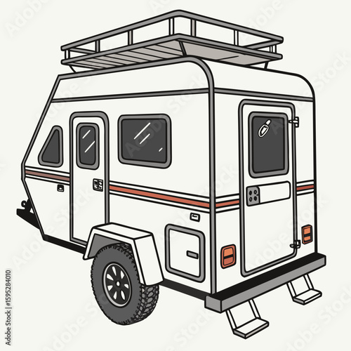 Compact white camping trailer with roof rack camper travel trailer