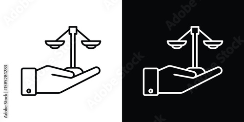 Justice scales in Hand icons. linear trend modern icons set