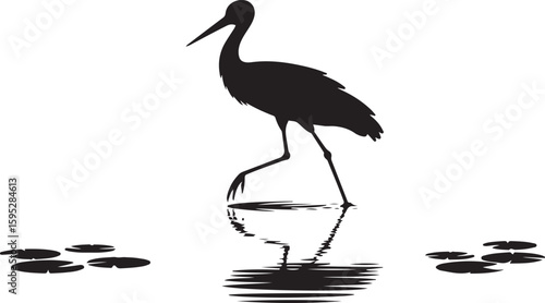 stork silhouette vector icon, vector illustration of stork icon, symbol of standing stork, black and white stork isolated on white background.