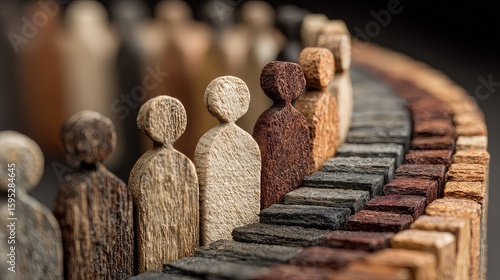 Wooden people icons arranged in upward spiral to depict leadership succession and pipeline growth.