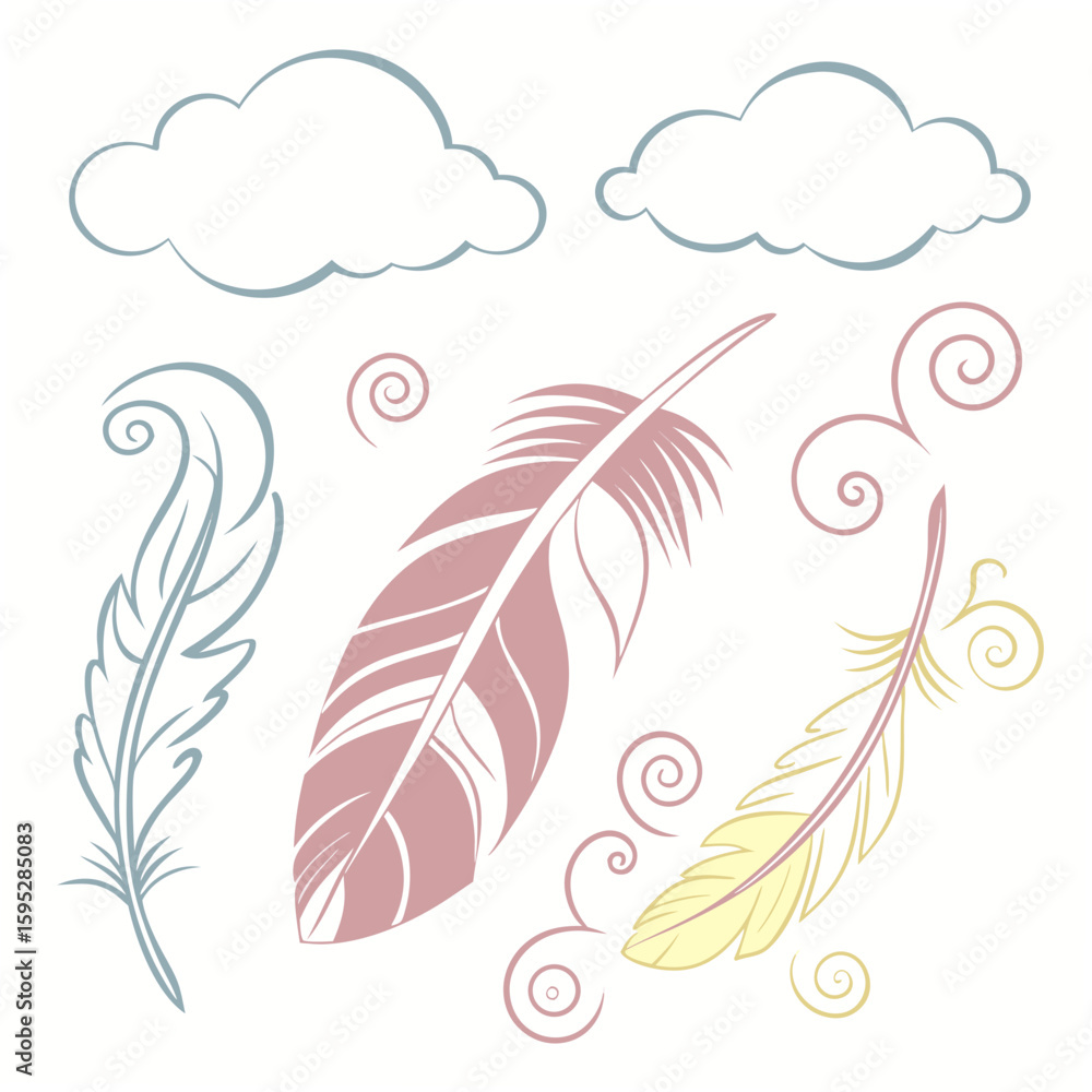 Obraz premium Delicate Feathers and Clouds illustration pastel