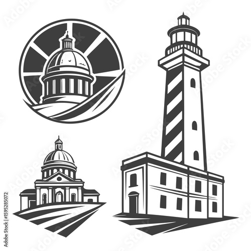 Capitol building and lighthouse icons dome columns