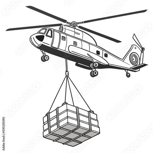 Cargo helicopter lifting heavy load transport delivery