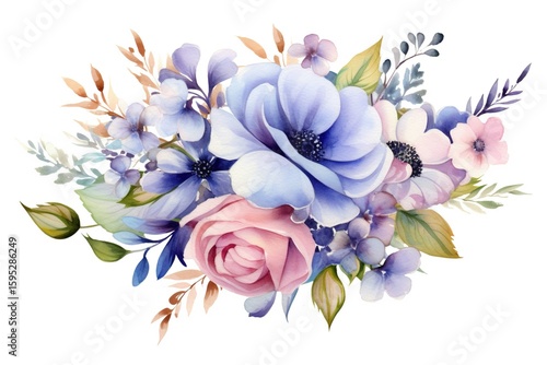 Greeting card with flowers, watercolor, can be used as invitation card for wedding, birthday