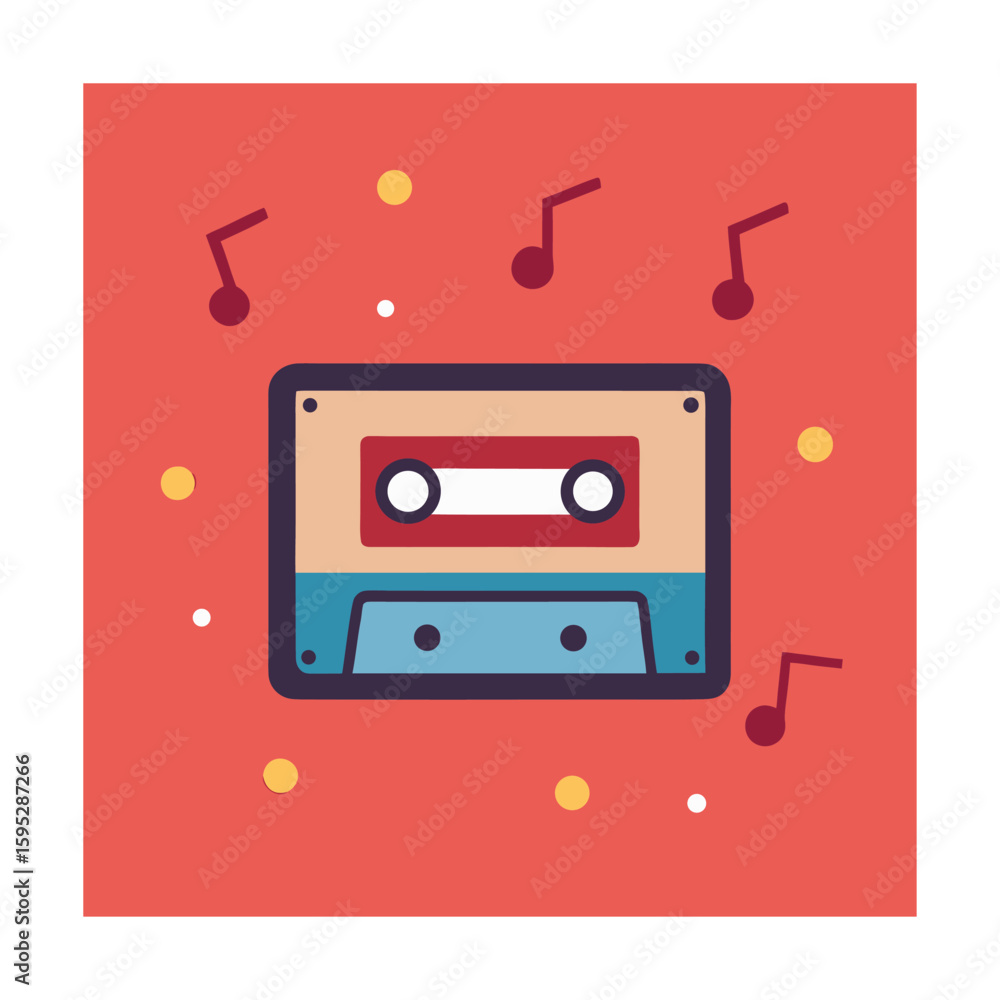 Obraz premium Stylized Cassette Tape with Floating Music Notes