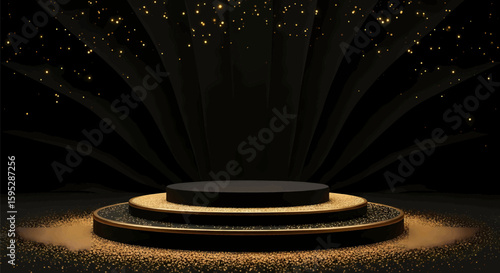 Elegant Black Stage Podium with Golden Accent for Luxurious Presentations and Events Showcase
