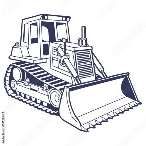 Heavy blue bulldozer with large blade and tracks construction heavy machinery