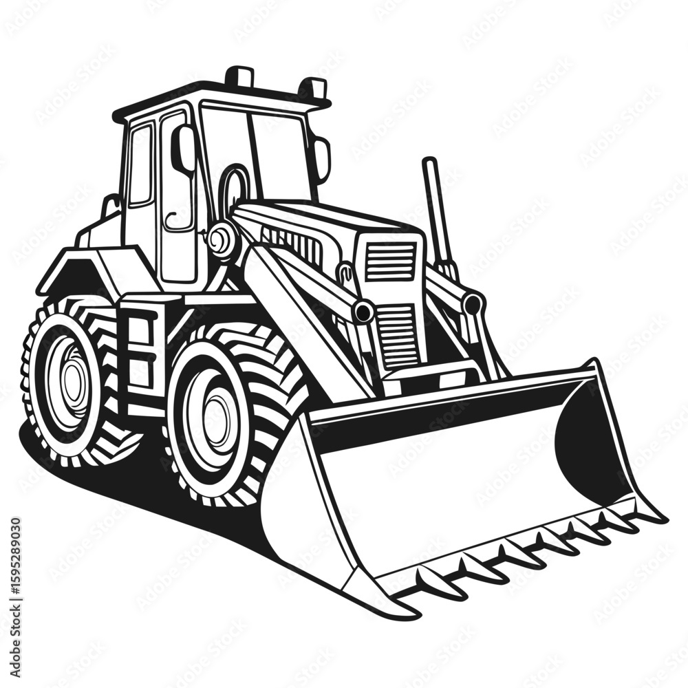 Naklejka premium Heavy duty loader vehicle with large bucket construction heavy machinery