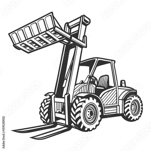 Slika na platnu Heavy duty forklift with raised bucket construction heavy machinery