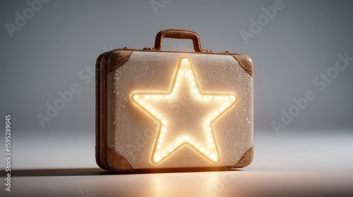Star icon embedded in briefcase symbol, glowing over white background to illustrate employee value and rewards.
