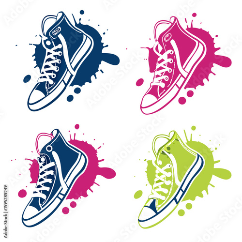 High top sneakers with colorful paint splashes footwear shoes