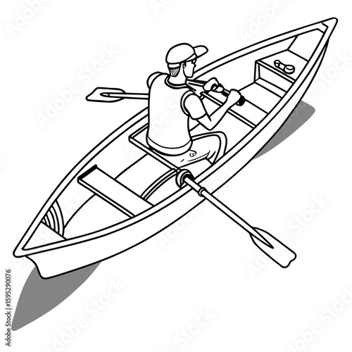 Man paddling canoe with oar boat