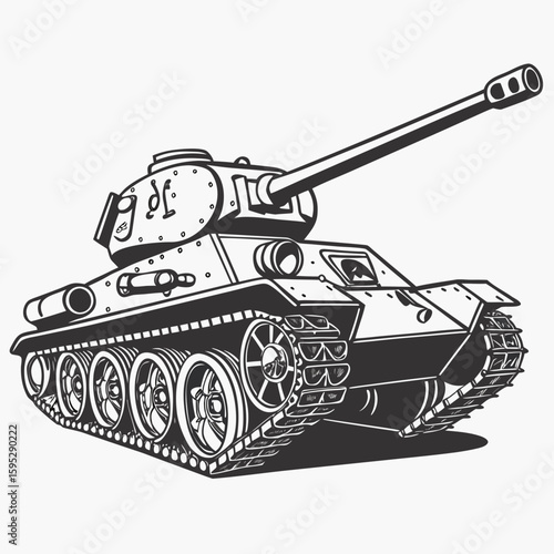 Military tank with large turret and tracks armored vehicle