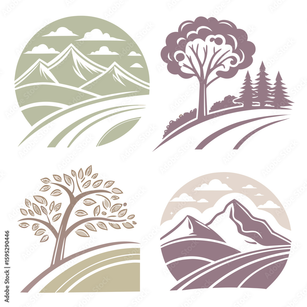 Obraz premium Mountain tree landscape icons nature mountains