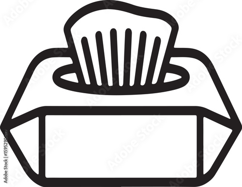 Black and white icon of a tissue box with protruding tissues paper hygiene