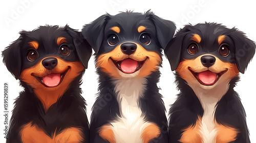 Three Adorable Rottweiler Puppies Smiling Together