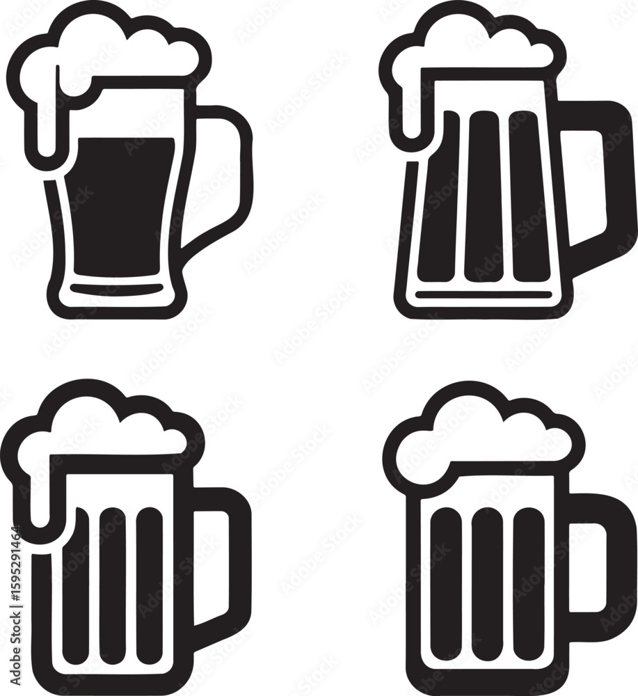 Fototapeta premium Beer mug silhouette set vector illustration isolated On Transparent Background