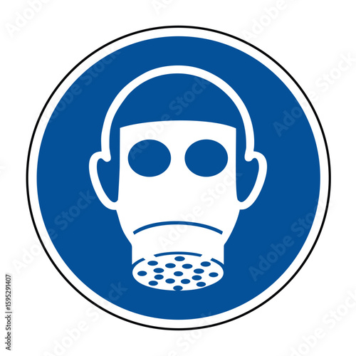 Wear Respiratory Protection Sign – Mandatory Mask Symbol on Blue Circular Safety Icon – High Quality Vectorial Stock Image