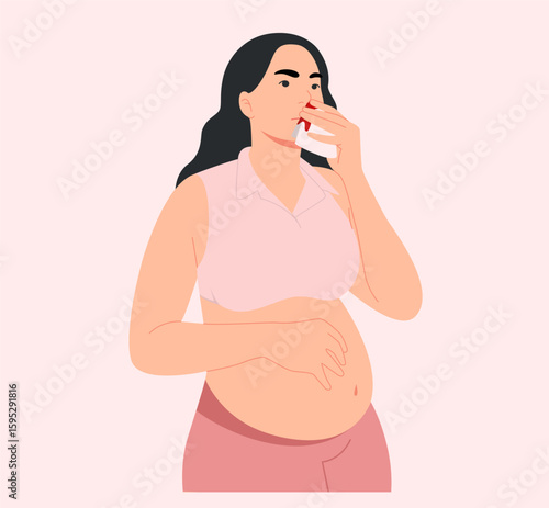 Pregnant Woman Holding Handkerchief and Wiping Blood Off Her Nose