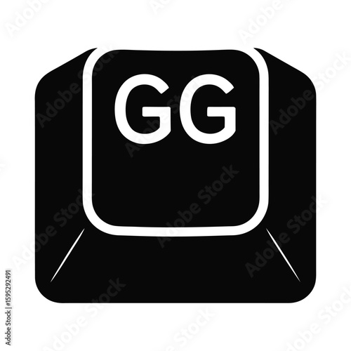 Keyboard key with gg letters silhouette isolated on white background